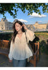 Women Lace Tie Lantern Sleeves Loose Tops